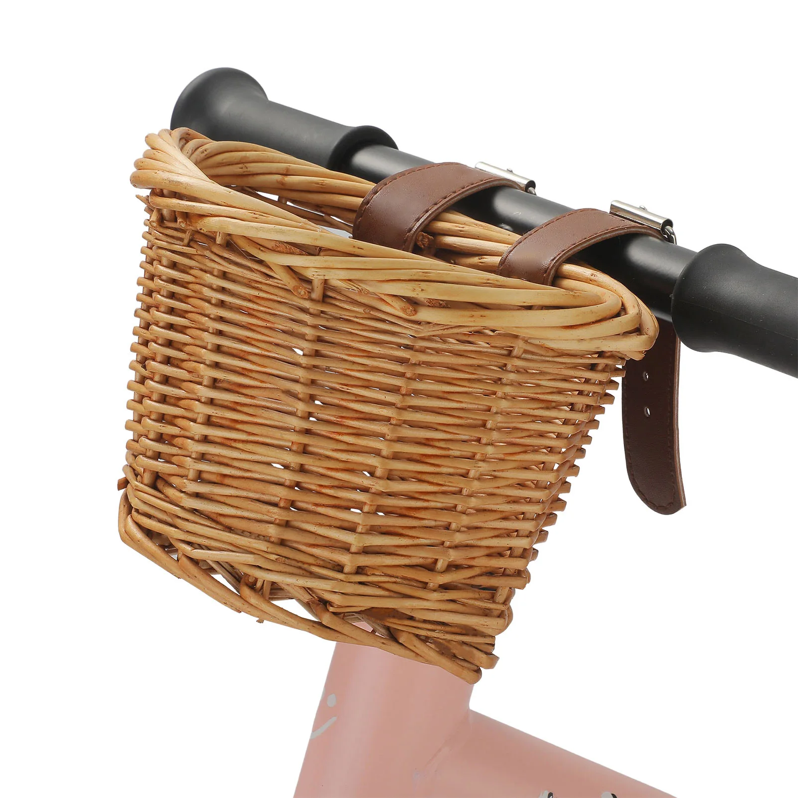 Kids Bike Basket Bicycle Wicker D-shaped Baskets Child Scooter Front Storage Basket With 2 Leather Strap For Cycling Accessories