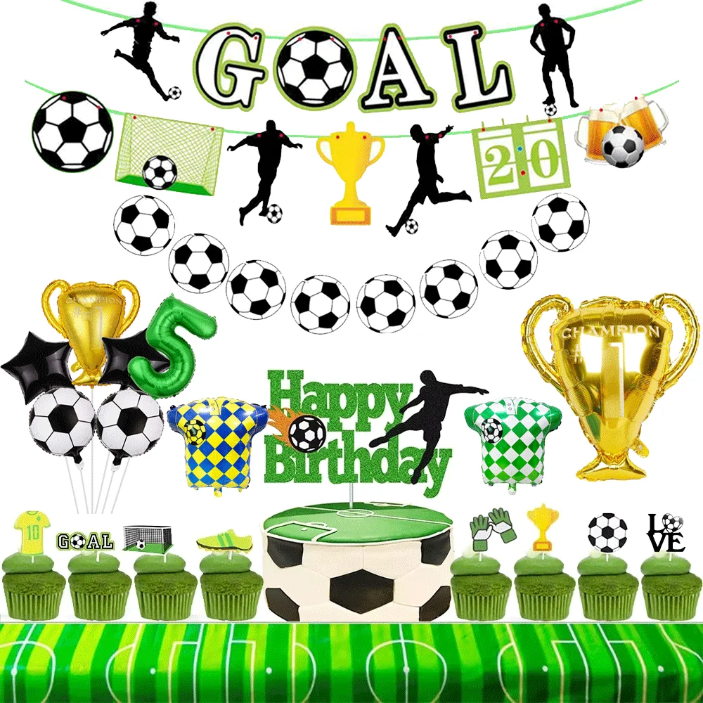 Football Sports Theme Party Disposable Tablecloth Trophy Banner Balloon Number 1-9 Children's Birthday Party Decoration Supplies