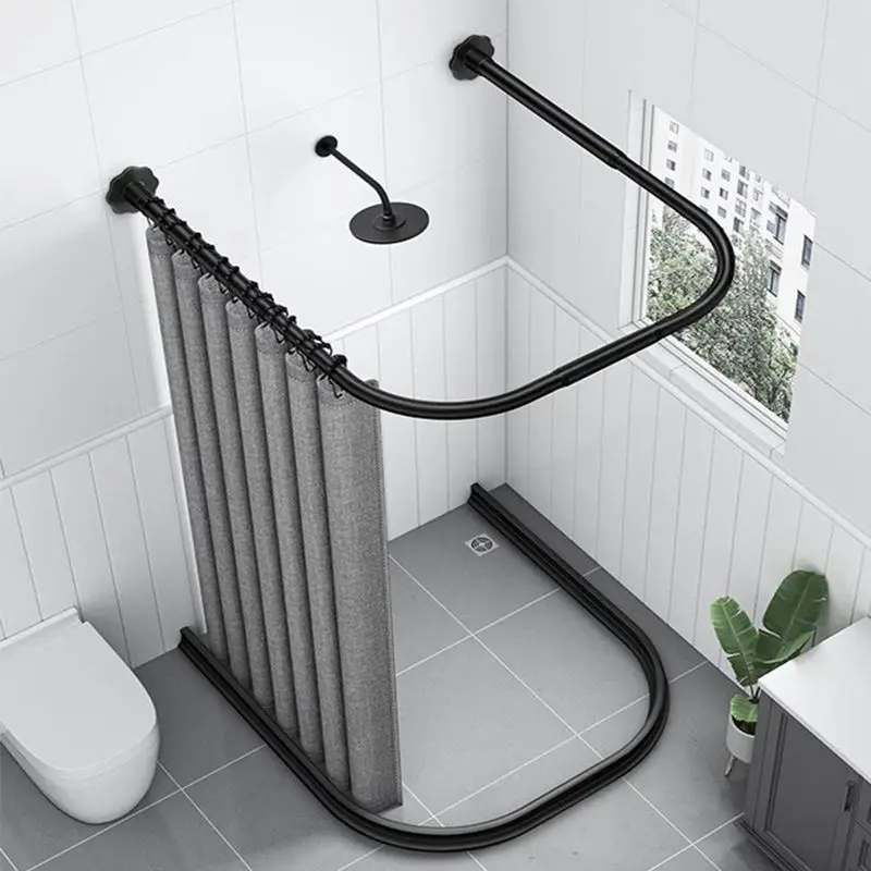No-Drill U-Shaped Shower Curtain Rod Stainless Steel Waterproof Adjustable Bathroom Partition Rod for Tub view 3