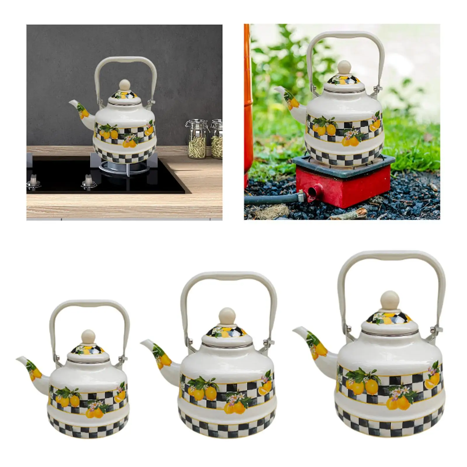 Creative Enamel Tea Kettle Heat Resistant with Lid Comfortable Grip Water Pitcher Home Coffee Boiling Water Party Kitchen