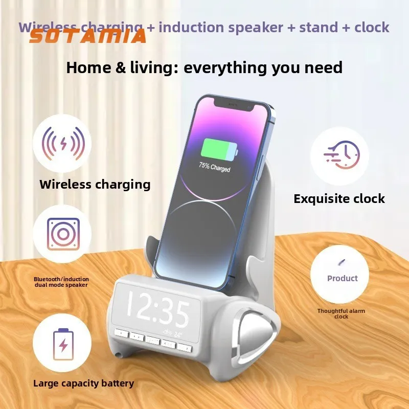 

SOTAMIA Многофункциональная Bluetooth-аудиоподставка Беспроводная зарядка Быстрая зарядка Три в одном Беспроводная индукционная подставка для динамика