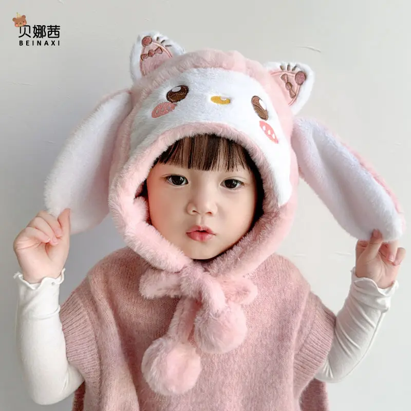 My Melody Anime Kawaii MINISO Baby Lovely Warm Hats Autumn Winter Cute Cartoon Children Ear Protective Cap Gifts for Kids