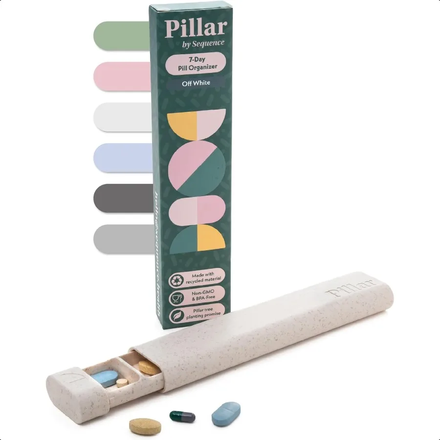 

Pillar 7 Day Pill Box Organizer BPAFree Wheat Straw Pill Organizer Beautiful Tablet Organiser for Travel and Home