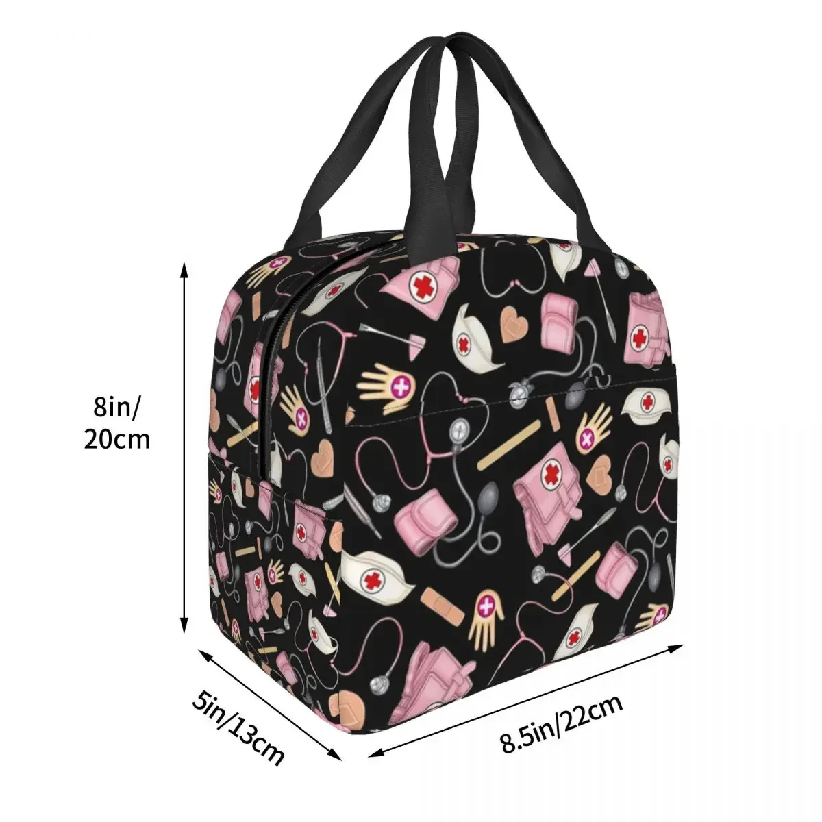 Cartoon Nursing Nurse Insulated Lunch Tote Bag for Women Portable Thermal Cooler Bento Box Work School Travel Food Bags