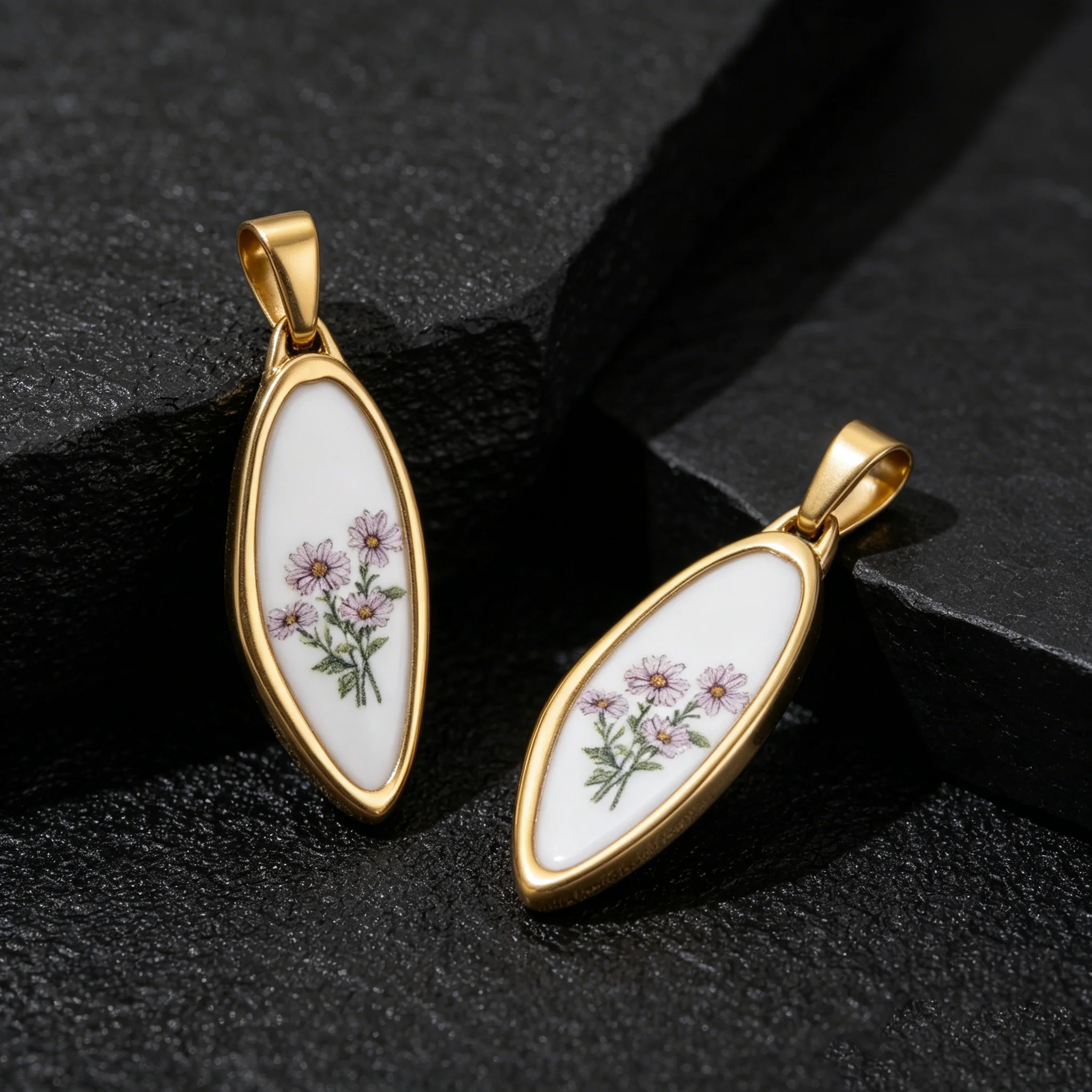 2 Stück/Set Edelstahl-Anhänger in Goldfarbe mit Emaille-Rosenblüten für DIY-Halsketten, Ohrringe, Schmuckherstellung und Zubehör – Detail 4