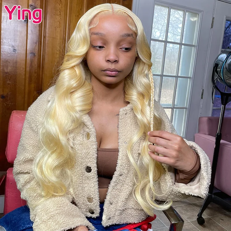 Ying Body Wave Half Green Omber Color 13x4 Lace Front Human Hair Peruki Peruvian Remy 613 Blonde 13x6 Lace Frontal Wig PrePlucked