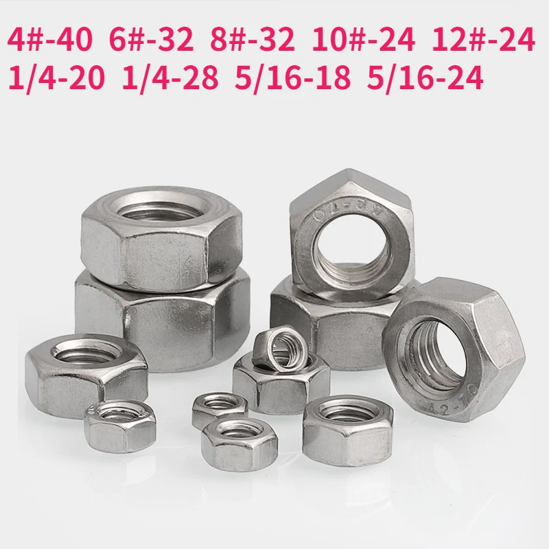 4#-40 6#-32 8#-32 10#-24 12#-24 1/4-20 1/4-28 5/16-18 5/16-24 304 Stainless Steel American Standard Hex Hexagon Nut