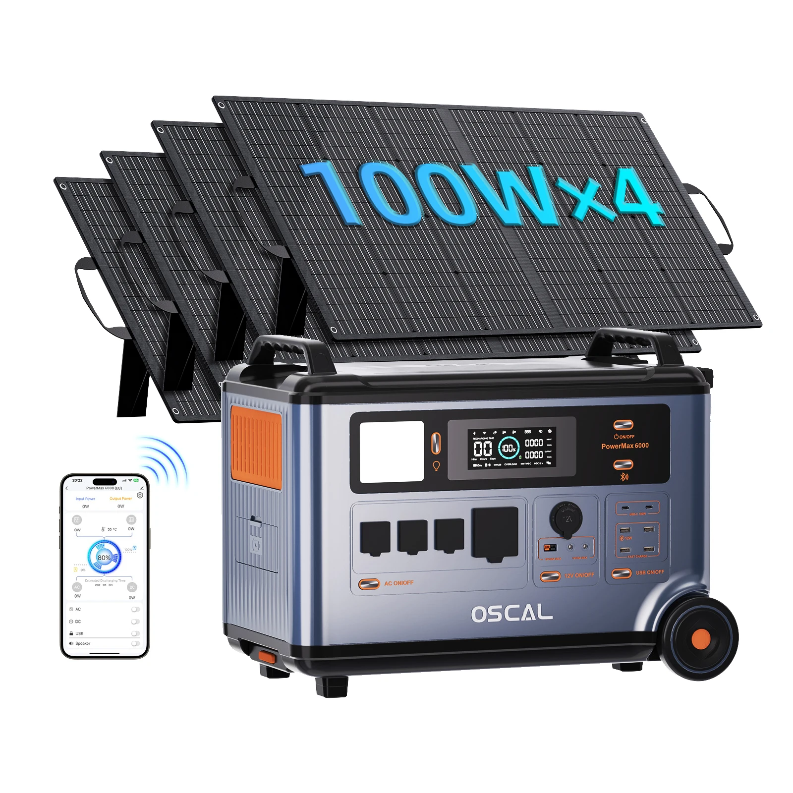 OSCAL Tragbare Powerstation 6000W (9000W Spitzenleistung) 3600Wh Solargenerator LiFePO4-Batterie 120V/240V mit Solarpanel (optional) für Outdoor-Camping