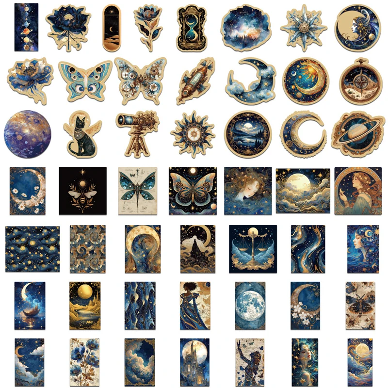 50PCS Fantasy Graffiti Galaxy Astronomical Artistic Stickers Vintage Astronomy Sticker Universe Vortex Sticker for Water Bottle