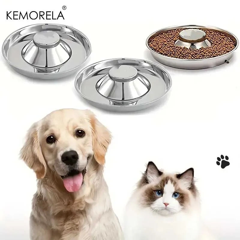 1PC Stainless Steel Dog Slow Feeder Bowl Puppy Litter Food Feeding Dish Weaning Water Bowl Pets Feeder Bowl and Water