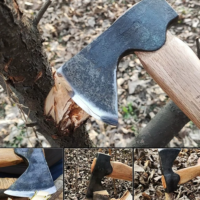 Outdoor Forging Axe Camping Chopping Wood Woodworking Hand Axe Camping Self-defense Tactical Axe with Leather Cover