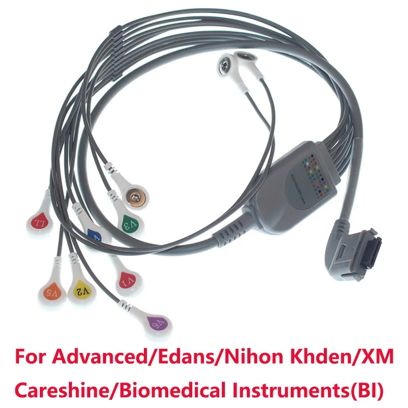 

Compatible Advanced/Edans/Nihon Khden/XM/Careshine/BI(Biomedical Instruments) Holter Recorder,10 Lead Snap 90° Plug ECG Cable.