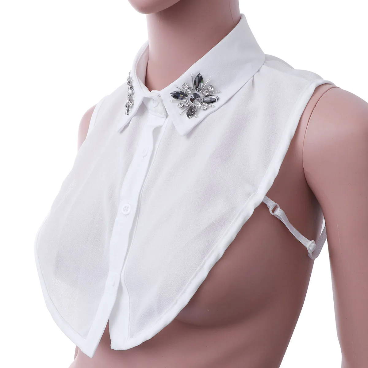 

White Detachable Fake Collar -Match Half Shirt Blouse Removable Neckline Adjustable Tape Casual Wear Water Drill
