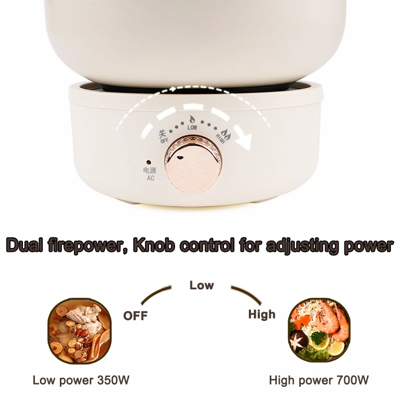 Electric Cooking Pot Foldable Hotpot Travel Portable Multicooker Dormitory Split Type Rice Cooker Frying Pan Food Steamer 2.5L