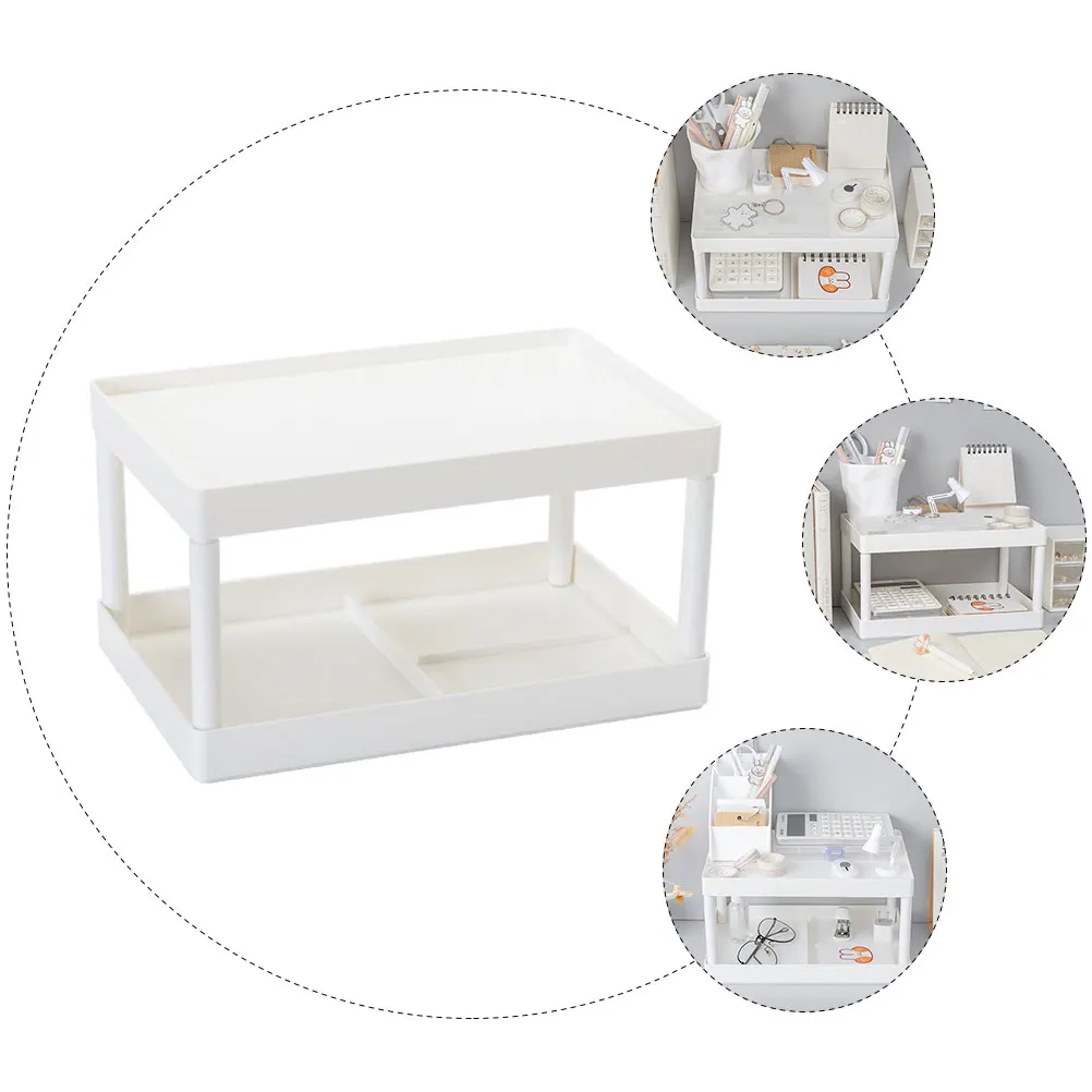 Double Layer Desktop Shelves Small Desk Organizer Storage Stand Compact PP Material Stationery Bookshelf Home Office Use