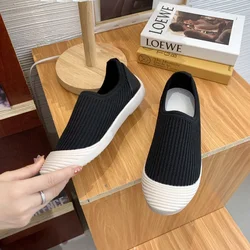 Flat Bottom Women Shoes Knitting Casual Flat Shoes Breathable Mesh Woman Designers Shoes Light Lady Ballets Flats Tenis De Mujer