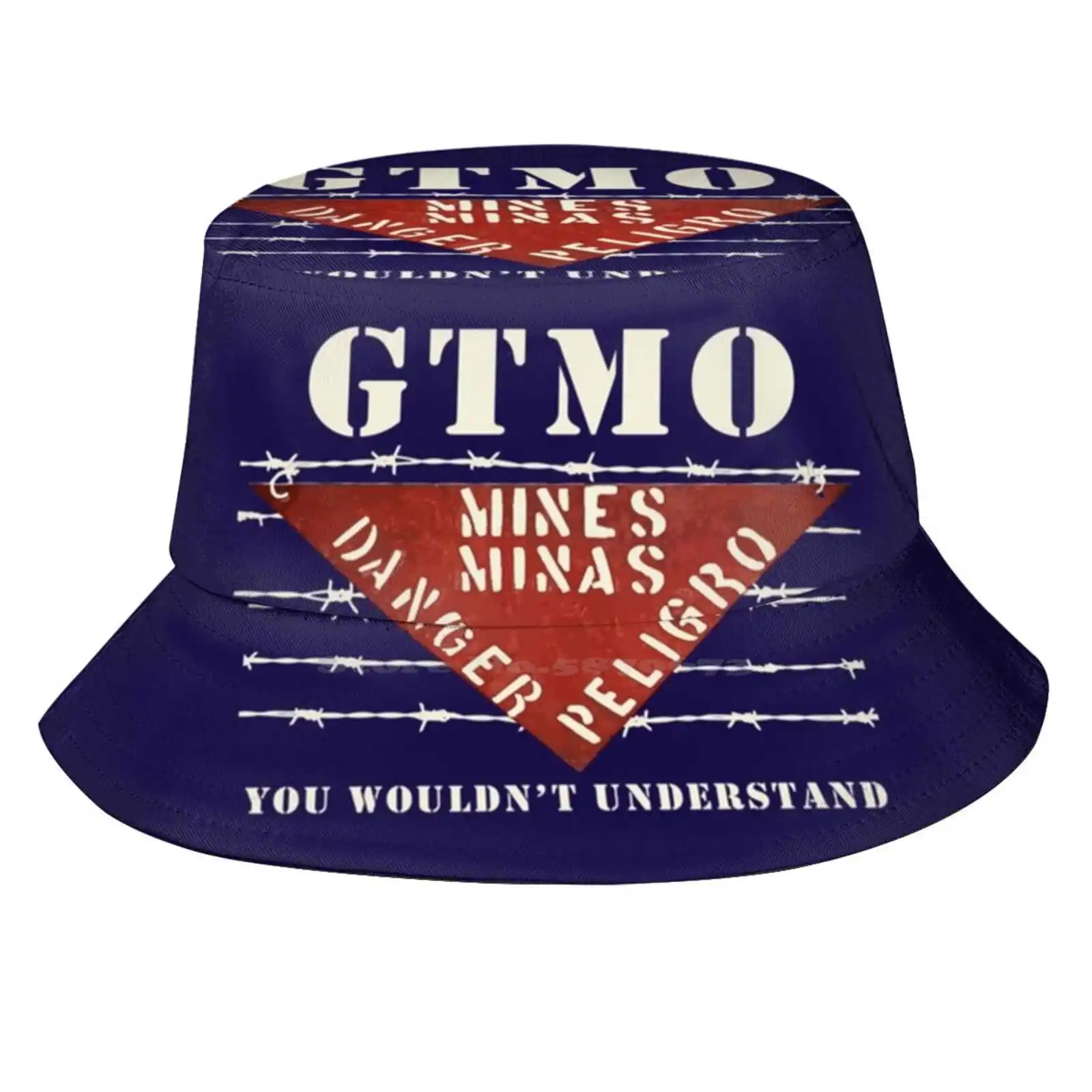 Gtmo Land Mine Barbed Wire Sign Guantanamo Bay Cuba Sun Cap Fisherman Hat Bucket Hats Cuba Surfing Water Boarding Waterboarding