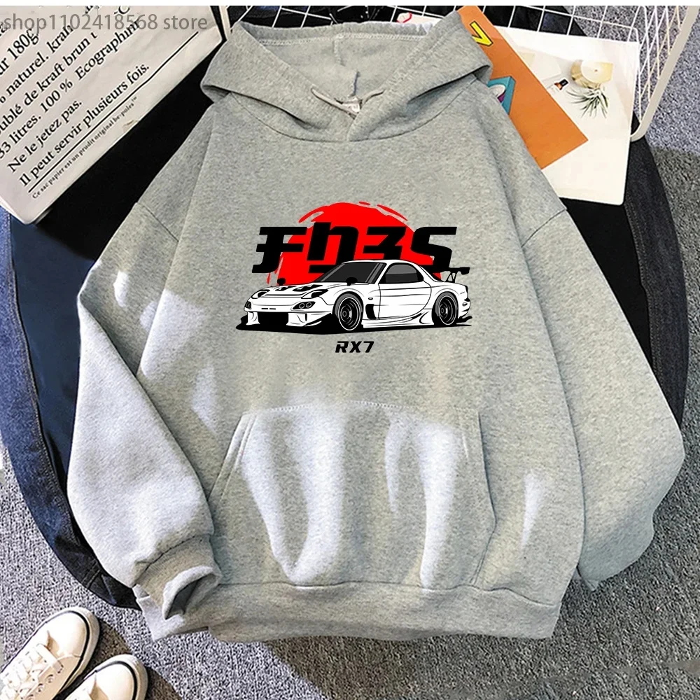 Blanc RX7 JDM Car Print Men/Women Cotton Hoodie Casual Oversized Pullover Popular Streetwear Fashion Sweatshirt Unisex Clothing