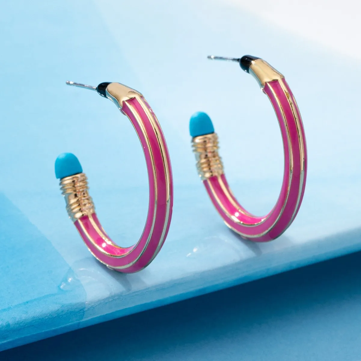 Fashion Colorful Enamel Pencil Eraser Hoop Earring for Women Korean Exquisite Light Luxury Designer Earring Accessories Jewelry