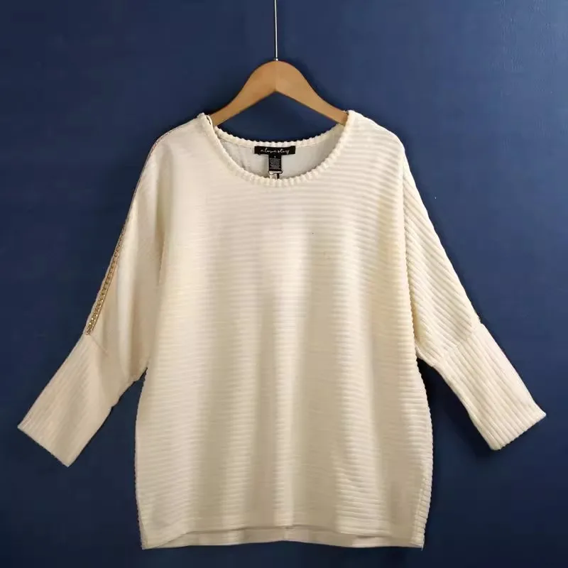 

Women's Batwing Sve Sweater round Ne Splicing Chain Pure Color Knitted irt Autumn Winter New Sle plus Size Commute