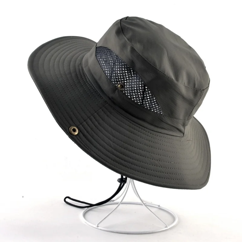 Men's Solid Color Outdoor Fishing Hat Summer Solid Color Breathable Sun Hat Wide Brim Sun Protection Seaside Beach Hiking Hat