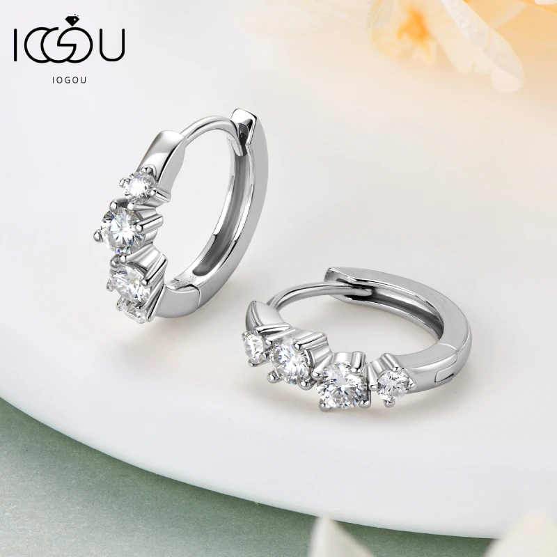 IOGOU All Moissanite Huggie Hoop Earrings for Women 3mm&2mm D/VVS1 Round Diamond Real 925 Sterling Silver Small Hoops Jewelry