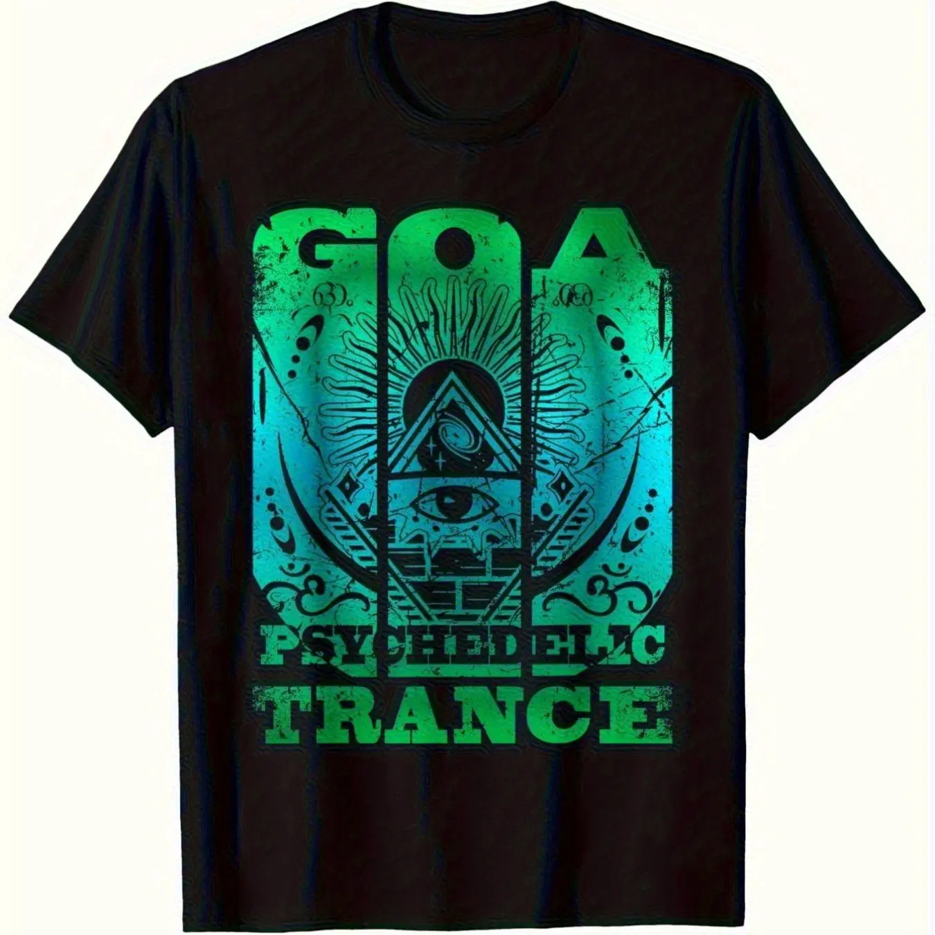 Camiseta Goa Trance Psytrance Raver de 180g, Cuello Redondo, Manga Corta, con Estampado Gráfico Verde Turquesa Vibrante