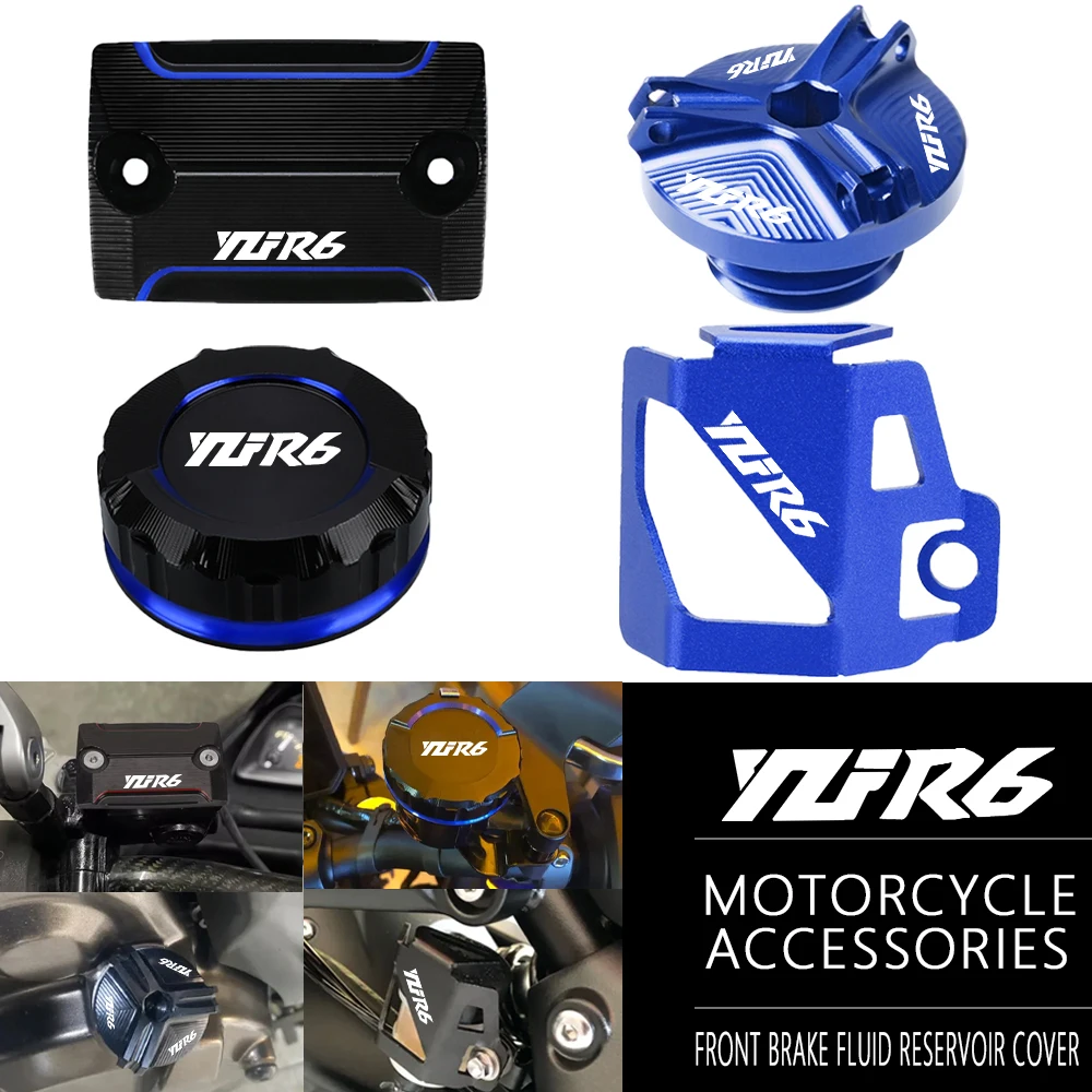 

For YAMAHA YZF-R6 YZF R6 Motorcycle Front Rear Brake Fluid Reservoir Cover Engine Oil Filler Cap YZFR6 2010-2024 2023 2022 2021