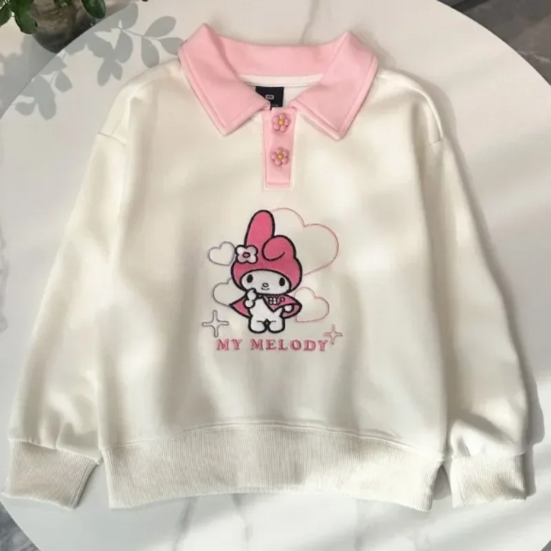 Sweat à capuche brodé Anime Sanurgente Ins pour enfants, chemise Kawaii Girly Coussins, Kuromi My Melody, vêtements mignons, jouets cadeaux, printemps et automne