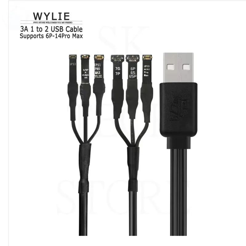 WYLIE 3A 1 To 2 USB Cable 6 Connectors Fo Phone Startup Cable Supports IP6P 7 8 X XS XR 11P 12P 12PM 13 Mini 13PM 14 Pro Max