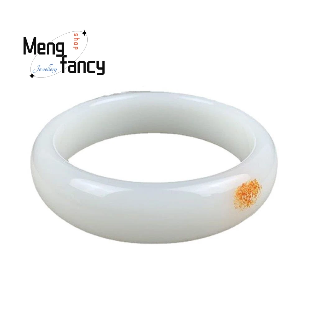 กำไลหยกสีขาวขนแกะธรรมชาติสไตล์เรียบง่ายหรูหราสง่างามคุณภาพสูงเครื่องประดับแฟชั่นคุณภาพของขวัญวันหยุด