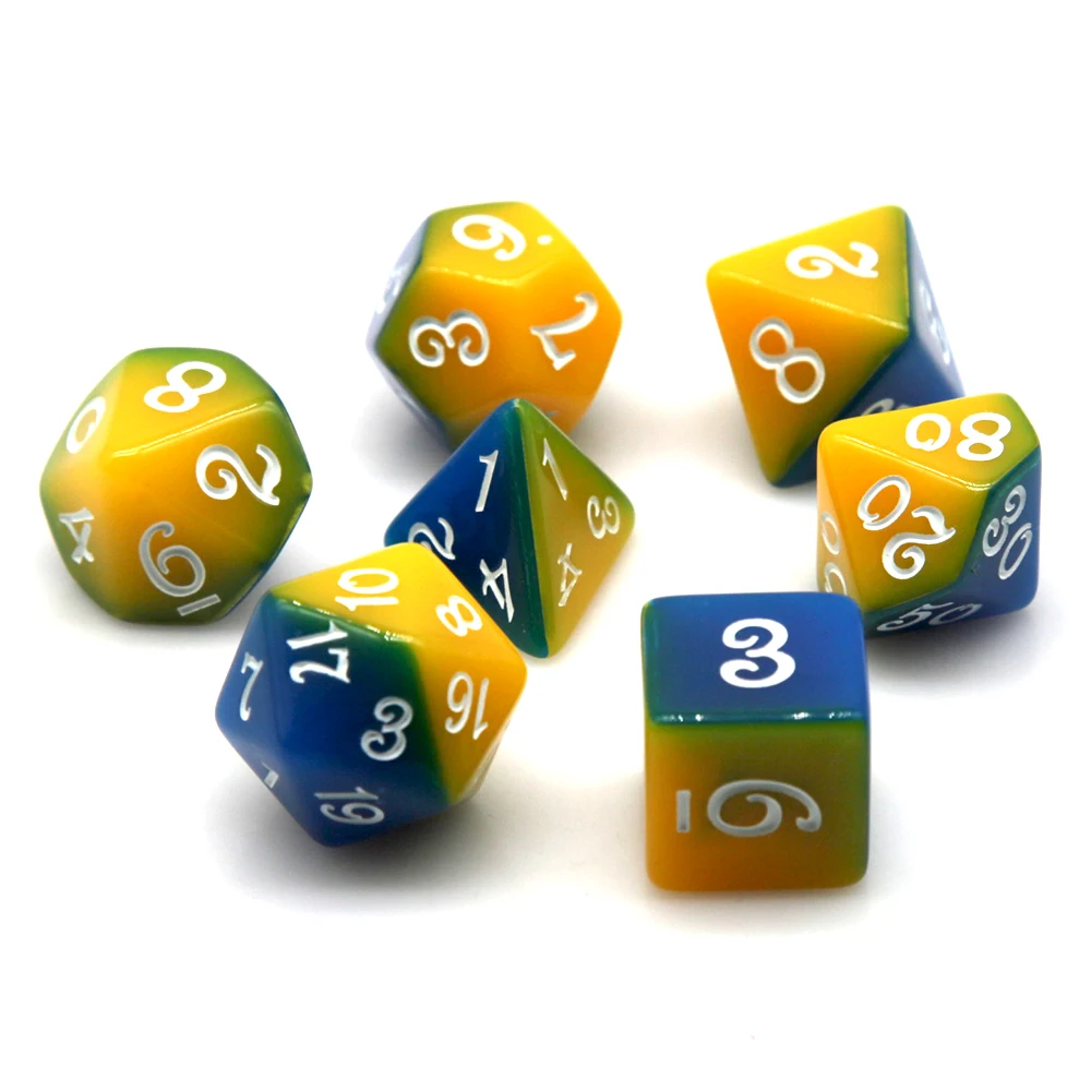 Blue & Yellow Dual Color Polyhedral Dice Set 7pcs D4-D20 for DND RPG MTG Tabletop Games for D&D TRPG Board Game view 2