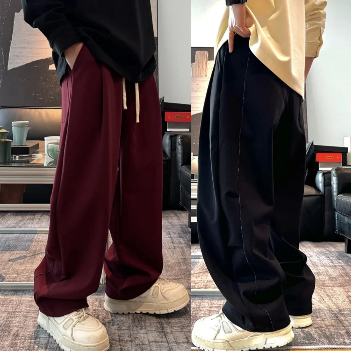 

Новые весенние мужские модные широкие повседневные брюки с индивидуальным дизайном, свободные драпированные однотонные повседневные брюки, молодежные витали Sle