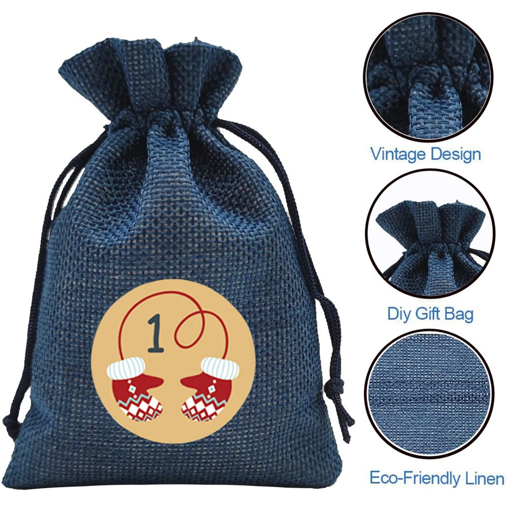 2023 24Days Christmas Advent Calendar Bags Advent Calendar Gift Bags DIY Set with Paper Sticker Noel New Year Christmas Decor