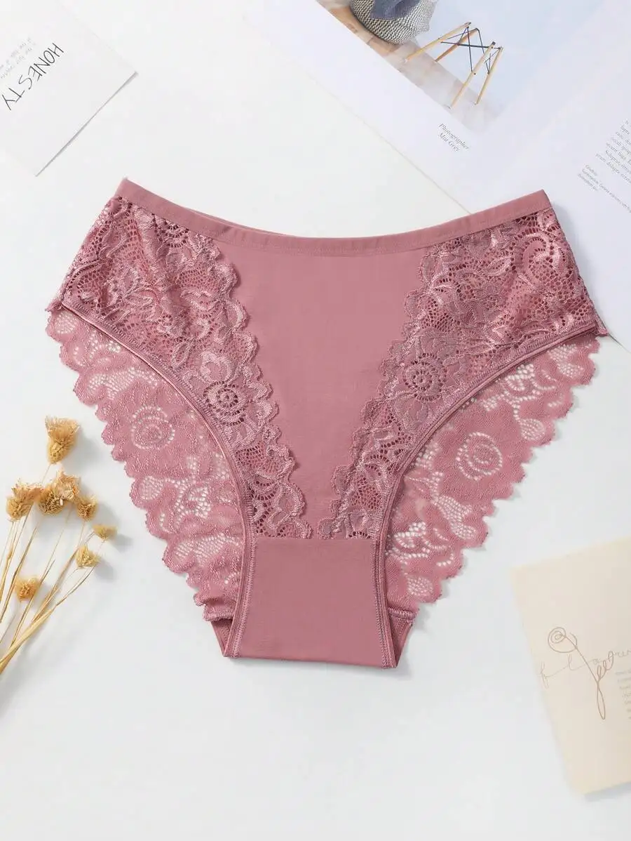 

Women Lace Floral Patchwork Breathable Cotton Briefs Panties