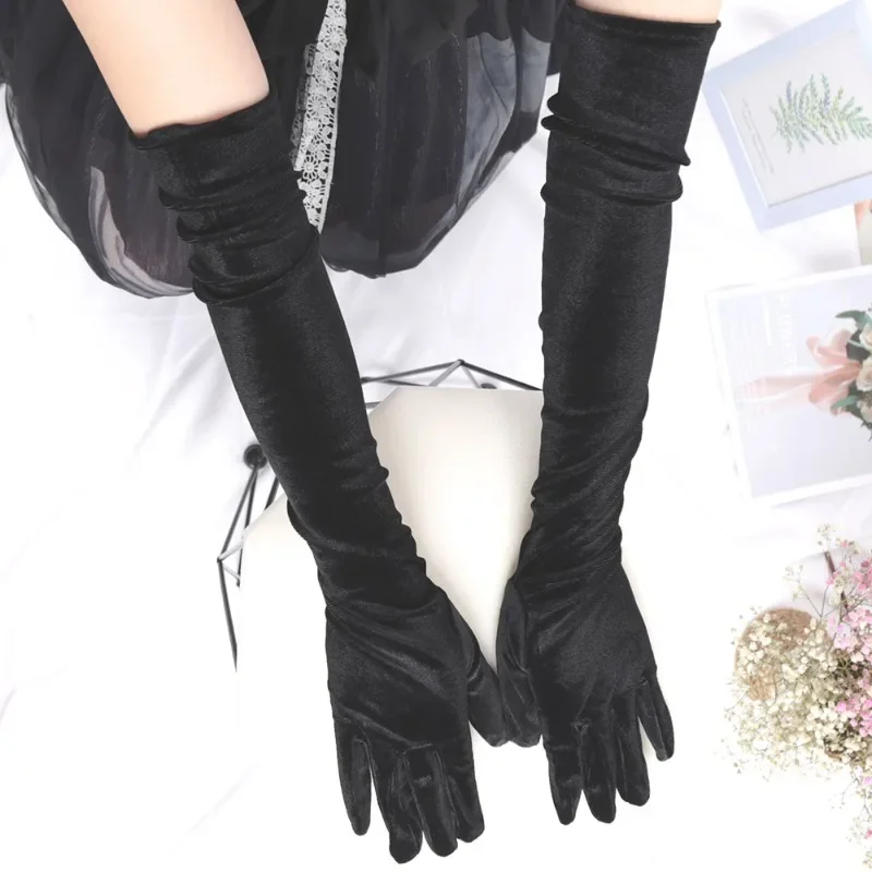 1pair Autumn Winter Black Classic Adult Opera/Elbow Stretch Finger Long Gloves Arm Warm Women Evening Dress Etiquette Gloves