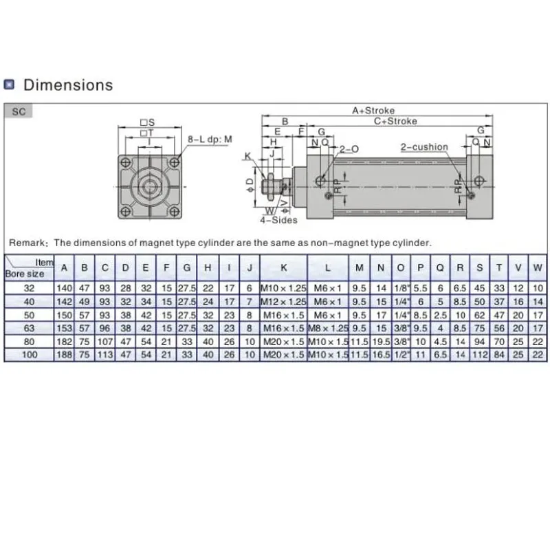 Airtac Pneumatic Cylinder Bore50 Aluminum Alloy SC Standard Air Cylinder SC50X25X50X75X100X150X175S Tie-Rod Magnet