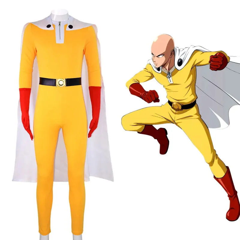 Anime One Punch Man Saitama   Cosplay Costume Halloween Japanese  Yellow  Jumpsuit Outfits Suit