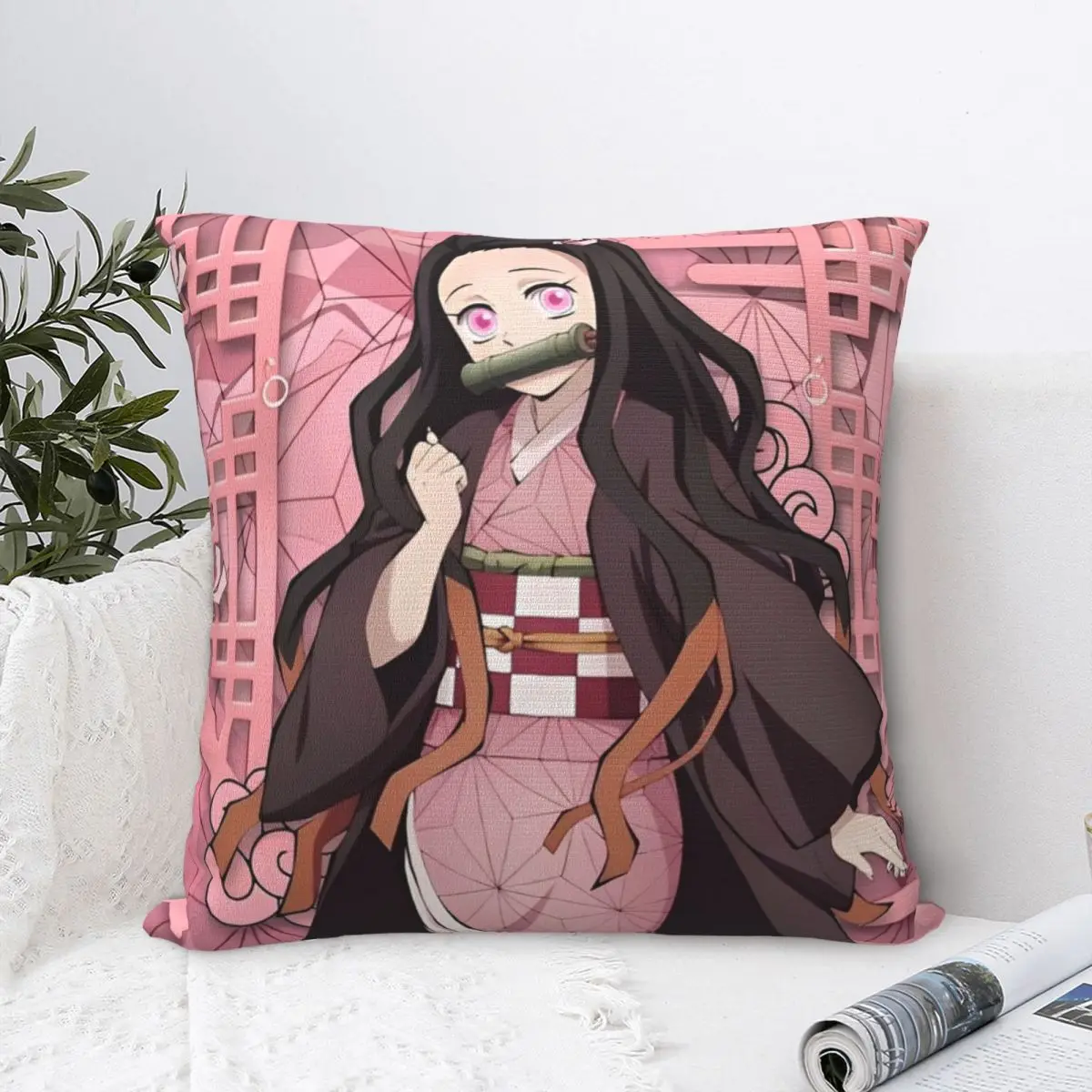 Anime Kawaii Nezuko Pillow Case Demon Slayer Cushion Covers Customized Zippered Decorative Pillowcase for Car 18