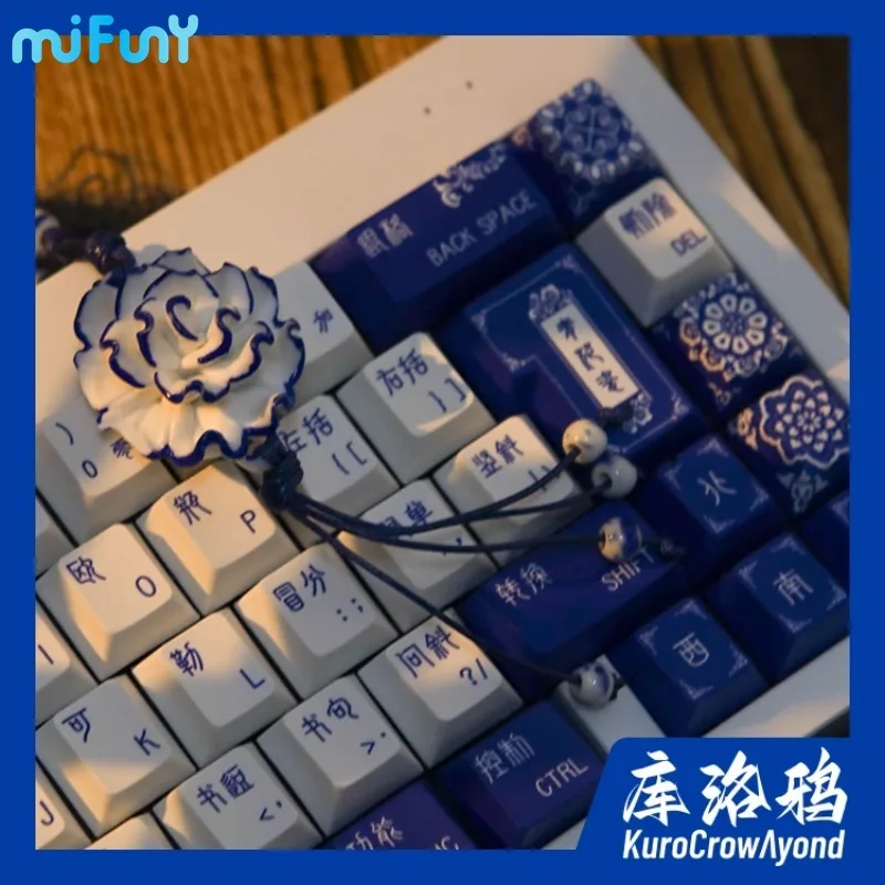 MiFuny Custom Keycaps Blue and White Porcelain Keycap Cherry Profile Original PBT Dye Sublimation Key Caps Mechanical Keyboard