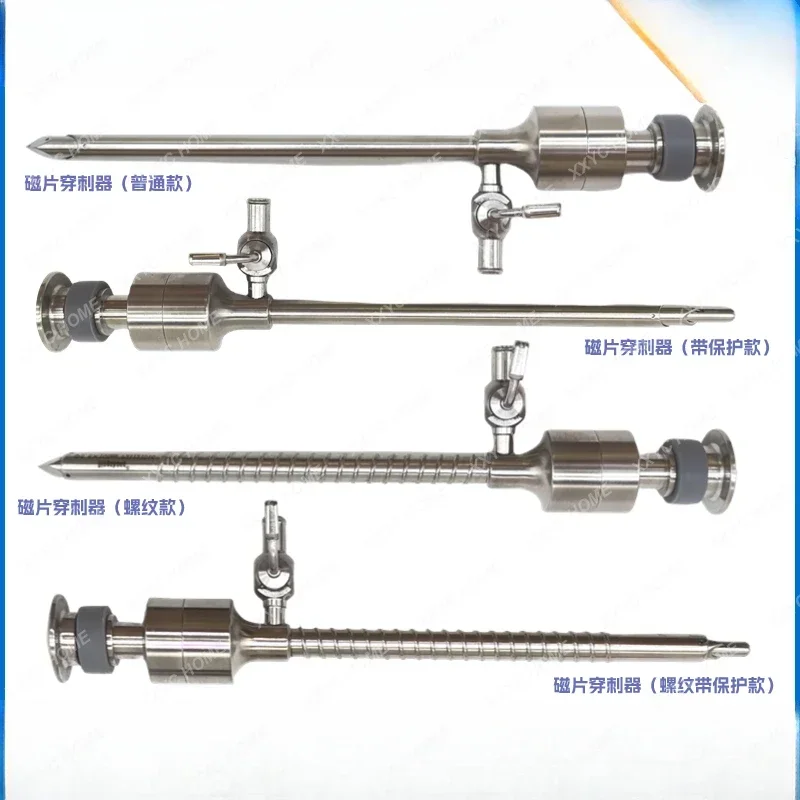 Magnetic disk type magnetic threaded tube with protective stamp card abdominal puncture device