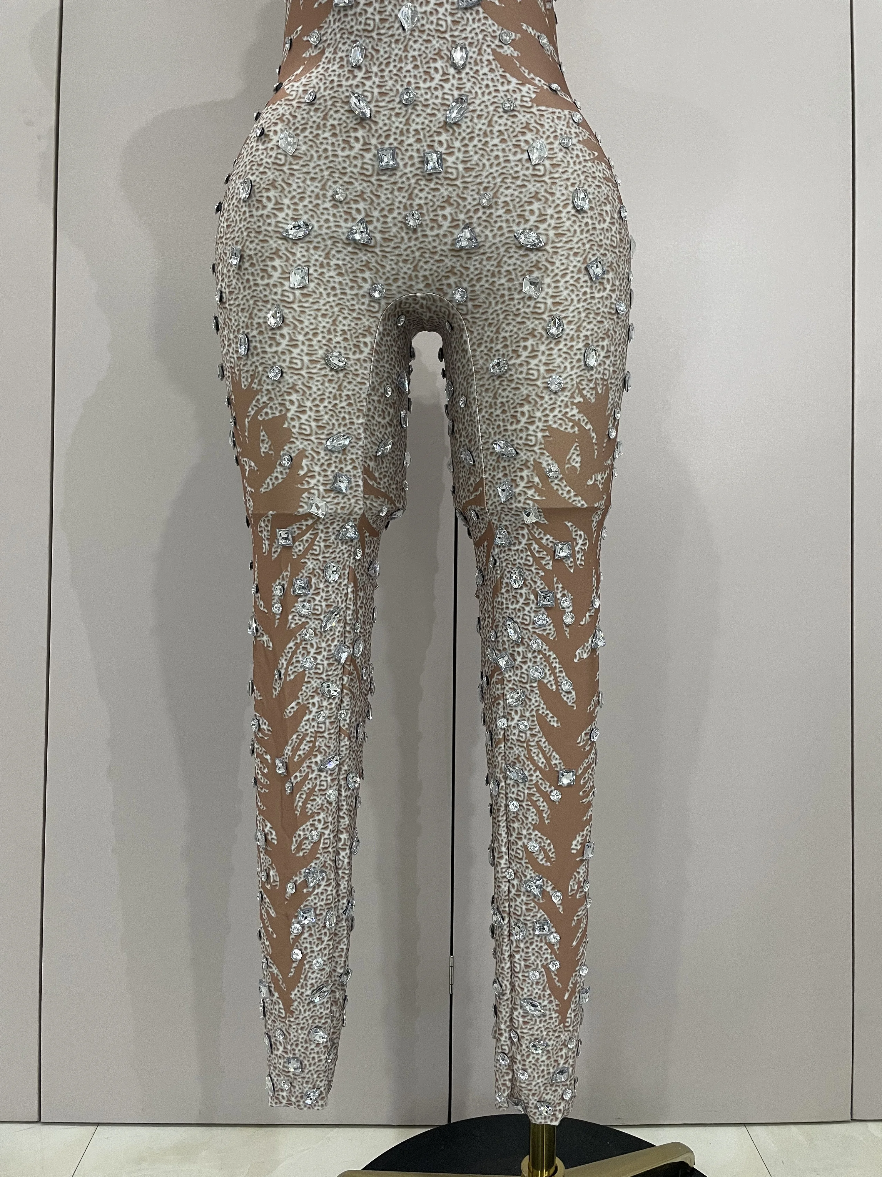 مثير سباركلي الراين أكمام غمد بذلة النساء احتفال مساء حفلة عيد ميلاد ملهى ليلي الرقص الفاخرة المرحلة الزي