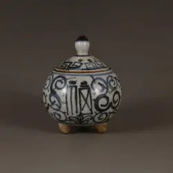 Chinese Blue and White Porcelain Censer Fu Design Tripod Incense Burner 3.54 inch