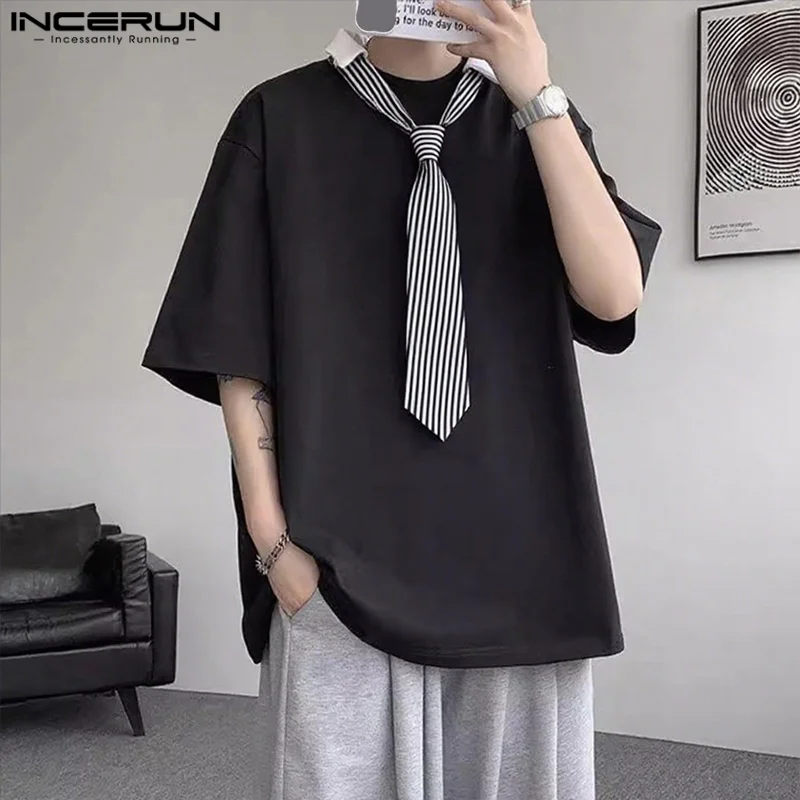 

INCERUN Casual Men T-Shirts Short Sleeve Turn Down Collar Half Sleeve Summer Male Tops Tee T Shirt Streetwear Oversize S-5XL
