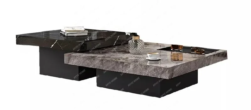 Minimalist rock slab coffee table light luxury living room household square high and low combination