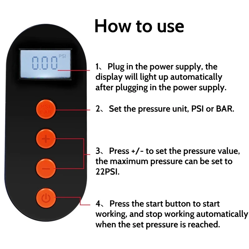 SUP-Paddle Board Pump 22 PSI Portable Air Compressor 12V Car Cigarette-Lighter Inflatables Kayaks Tent Boats