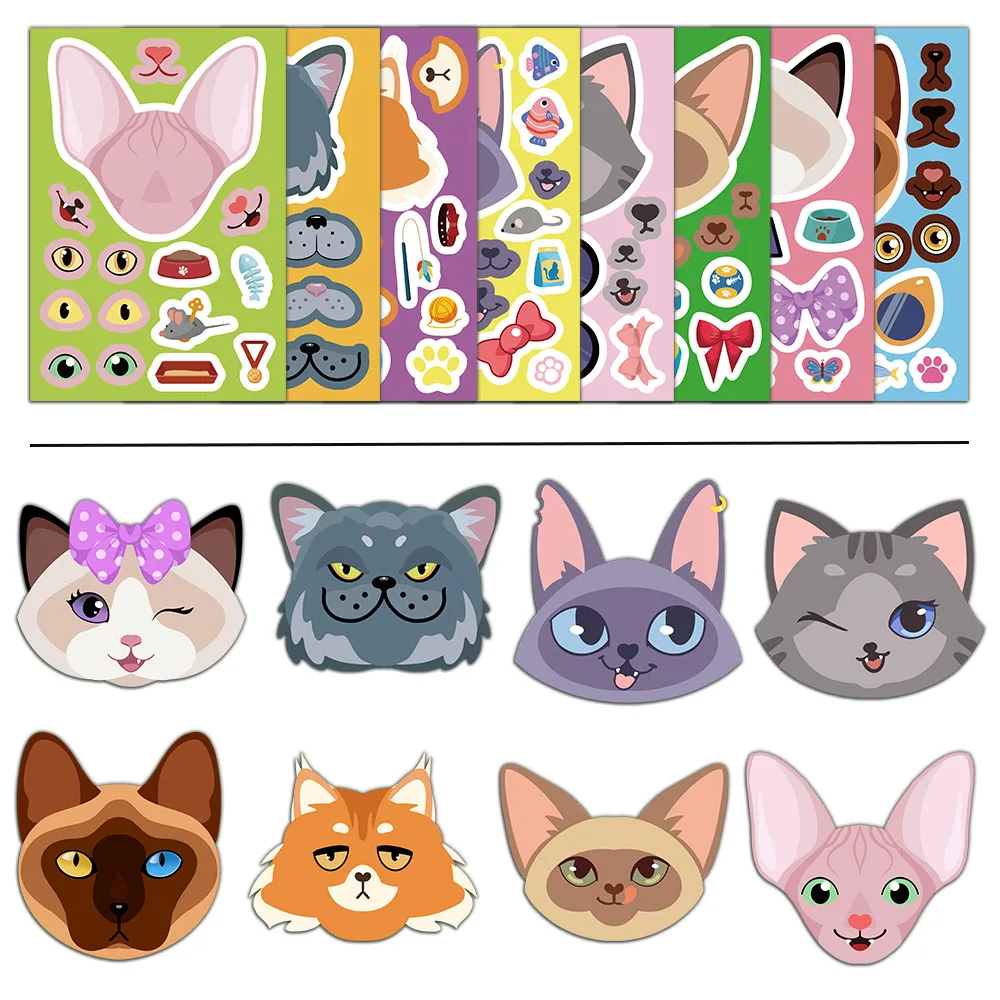 8PCS Cute Cat Collage Anime Cartoon Parent Child Interactive Puzzle Collage DIY Account Collage