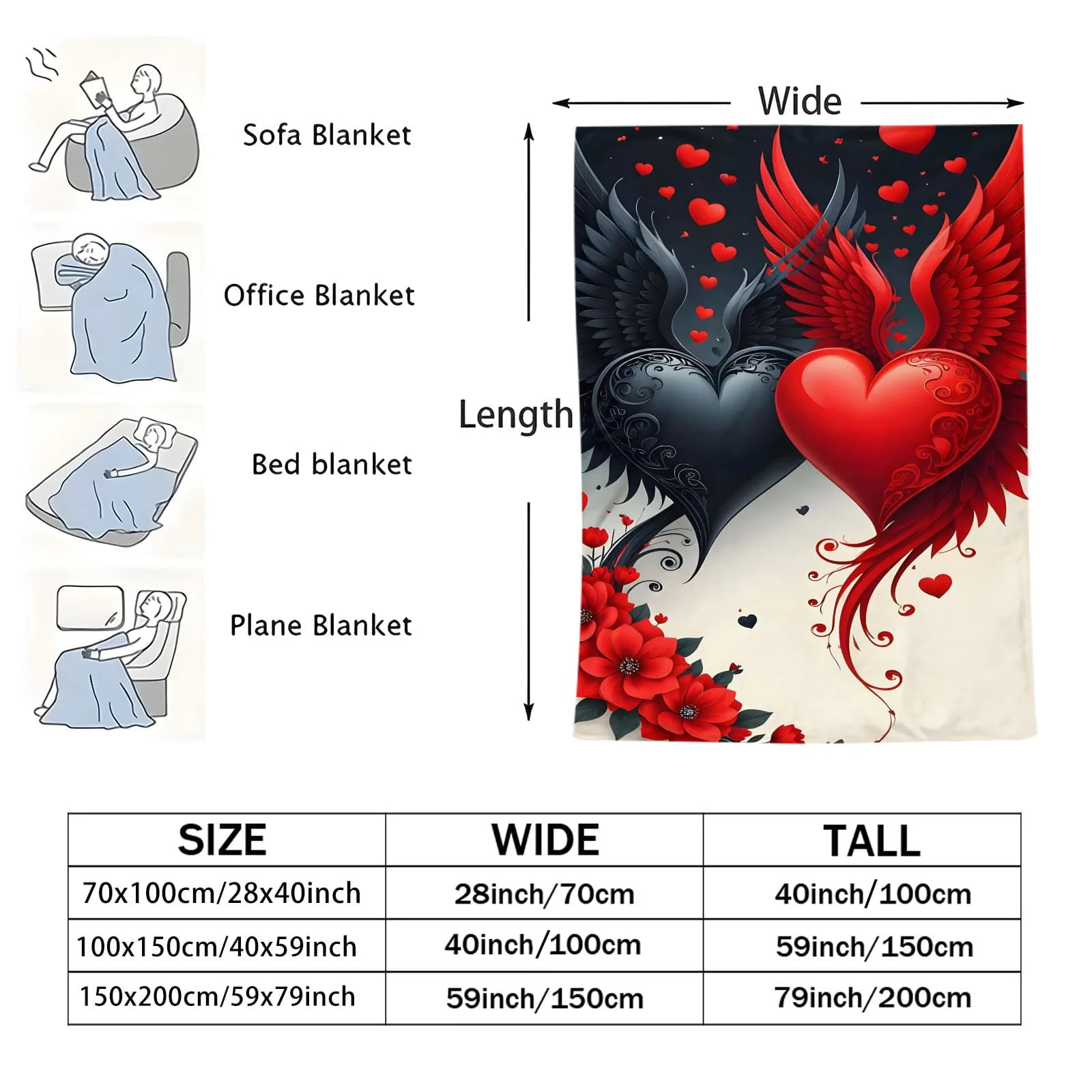 ผ้าห่มตุ๊กตาผีเสื้อหัวใจสีรุ้ง - ผ้าห่มนุ่มสำหรับห้องเด็ก โซฟา แคมป์ ตกแต่งสีสันสดใส เหมาะสำหรับครอบครัวและผู้ที่ชื่นชอบสไตล์