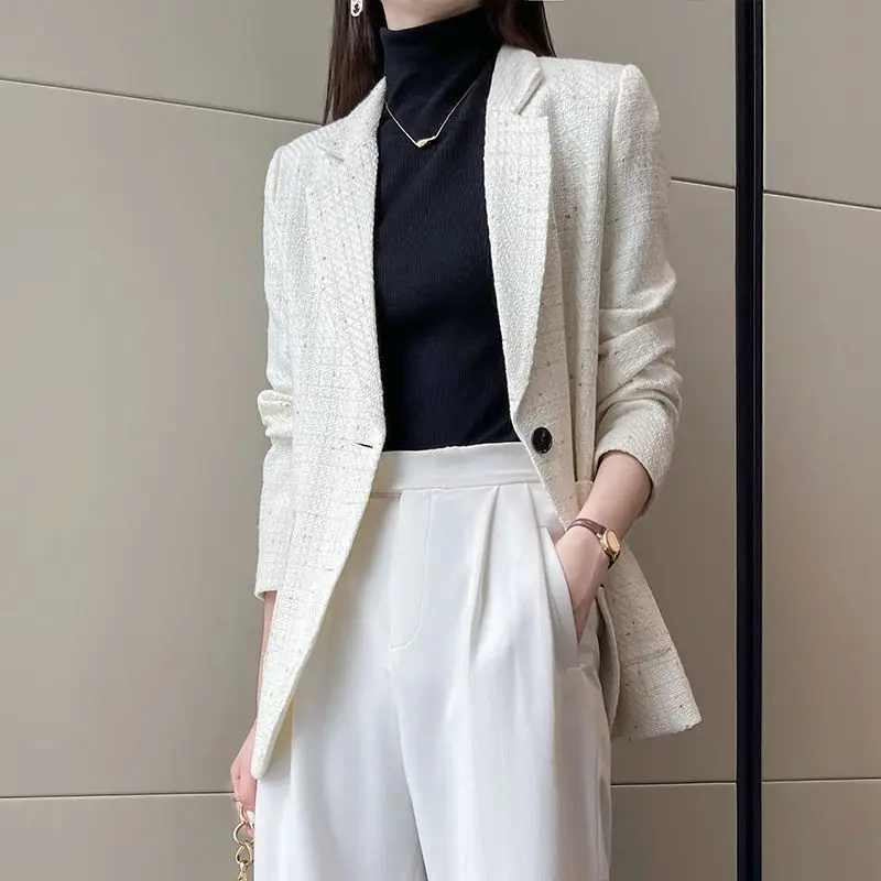 2024 New High-Grade Small Fragrant Wind Suit Jacket Spring Women Elegant Slim Fit Blazers Leisure Fashion Mid-Length Outwear