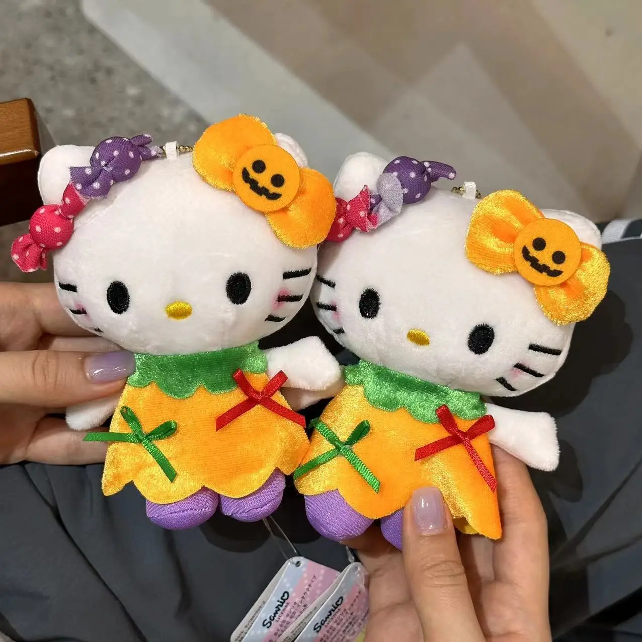 MINISO Sanrio Hello Kitty Halloween Pumpkin Ghost Candy Christmas Tree Plush Cute Bag Ornaments Keychain Boy Girl Festival Gift